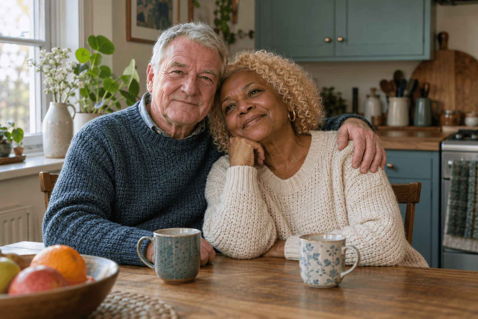 Illustrative portrait of Paul, a white man, and Stacey, a Black woman with blonde hair