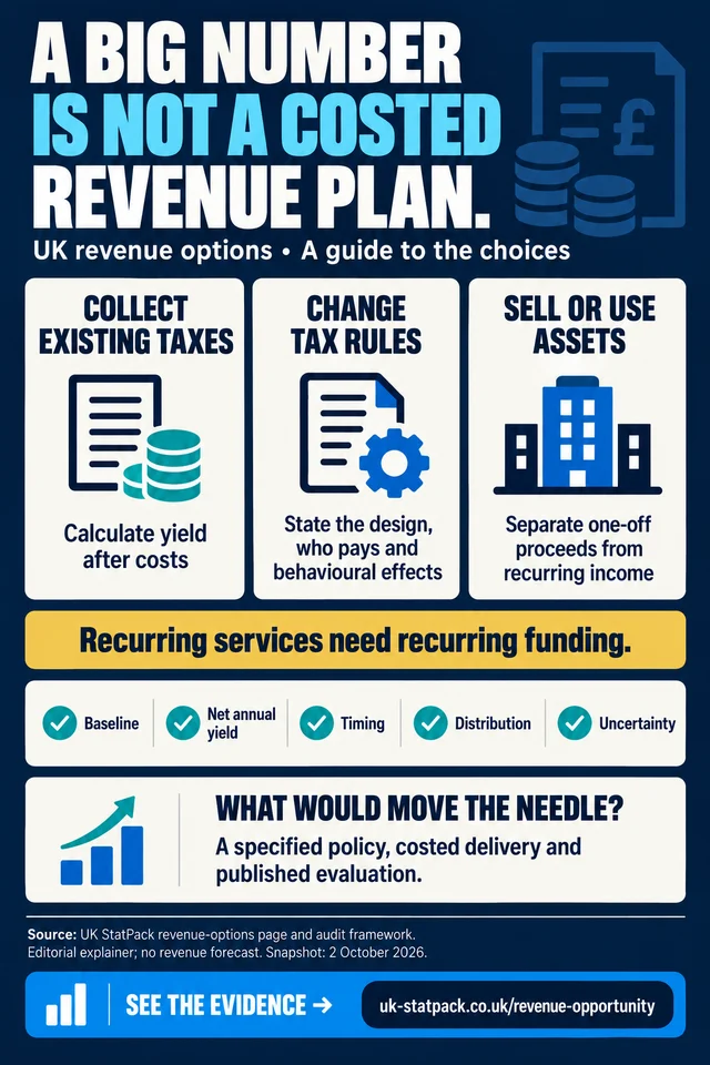 A big number is not a costed revenue plan — editorial explainer from UK Facts.